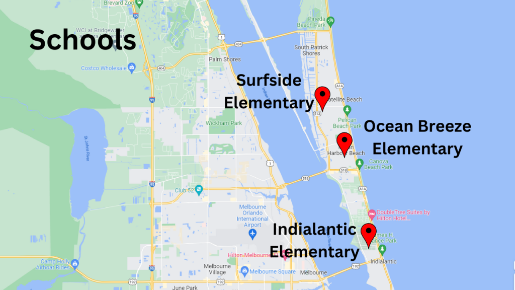 Map view of the elementary schools for Indian Harbour Beach