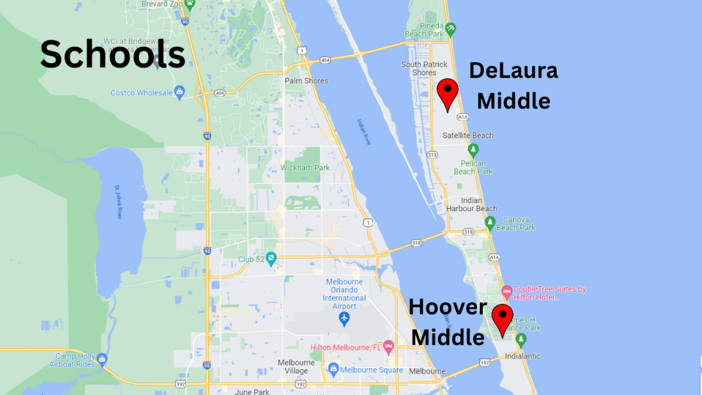 Map view of the middle schools for Indian Harbour Beach