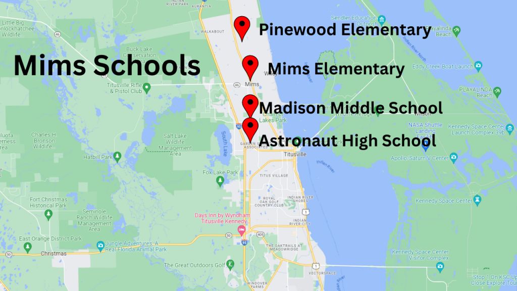 Map view of the schools for Mims
